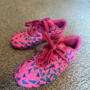 Vibrant Pink and Blue Patterned Soccer Cleats for kids
